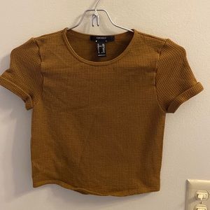 Forever 21 Brown waffle weave crop short sleeve shirt top FALL sz M/L